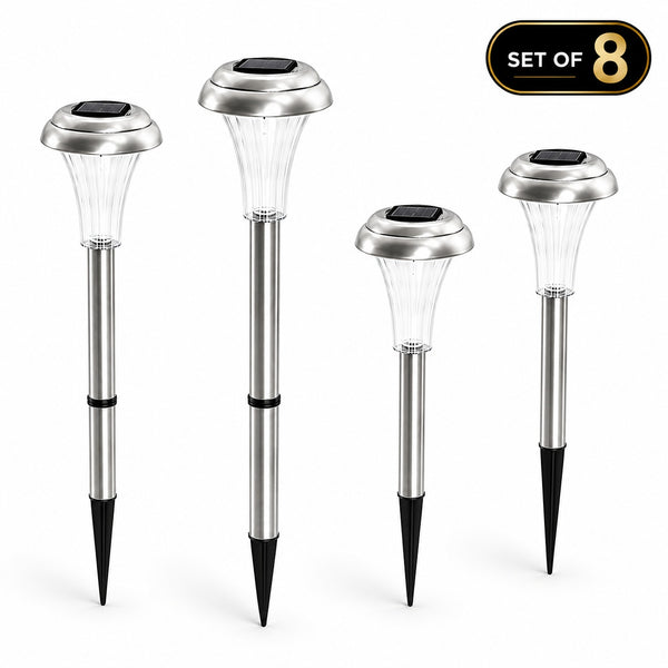 Halo Silver Solar Garden Stake Lights – Bright White LED  (Set of 8)